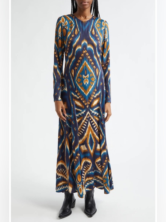 FARM Rio Dresses & Skirts - FARM Rio Pineapple Ikat Blue Maxi Dress NWT Long Sleeve Viscose